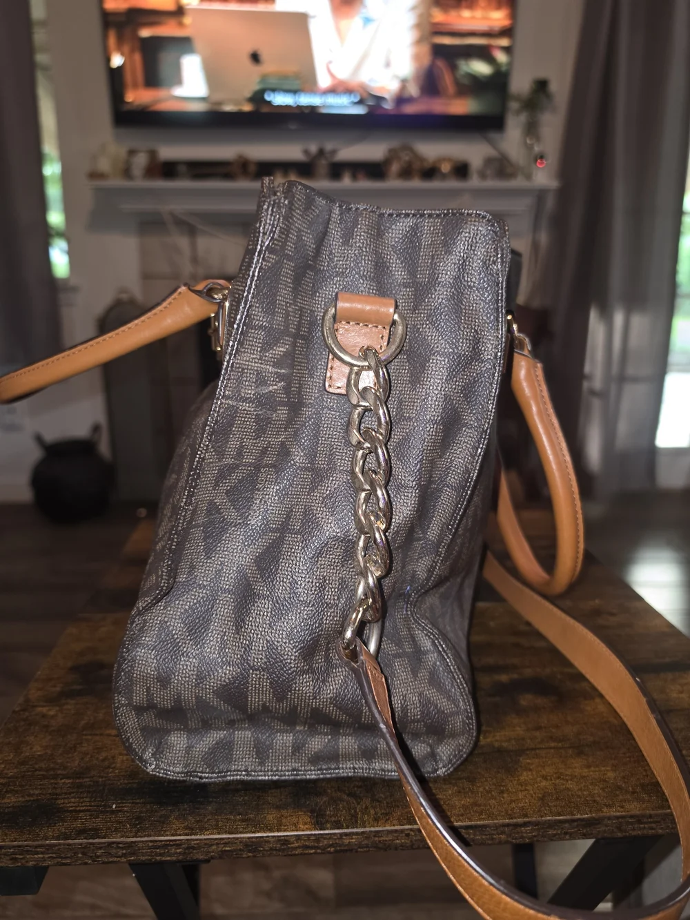 Michael Kors MK Signature Brown Satchel Tote Handbag